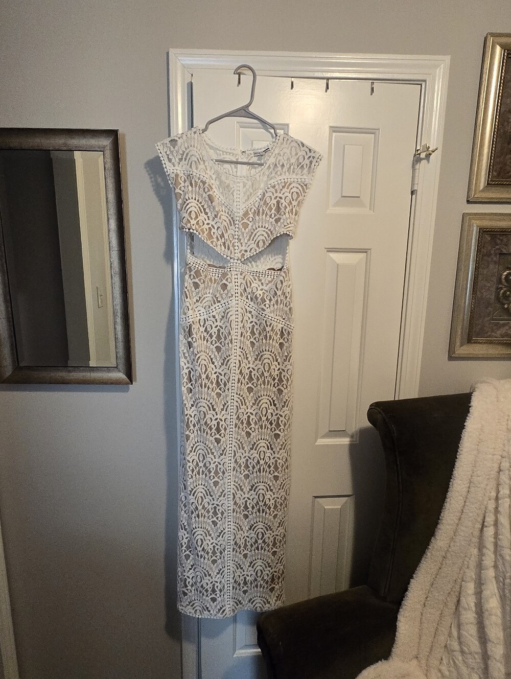 Fashion Nova White Crochet Dress with Pom Trim Detail